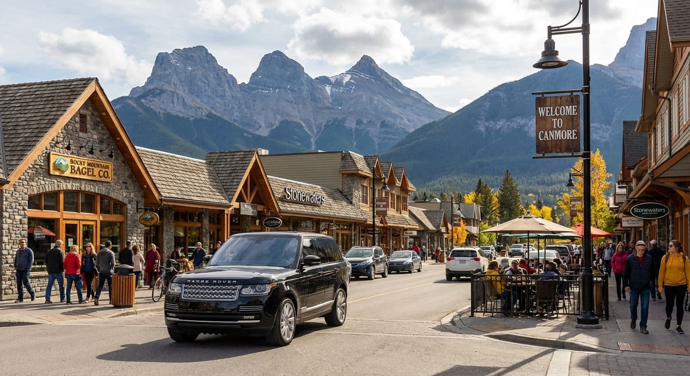 Luxury limo transfer from Calgary to Canmore with Rocky Mountain views