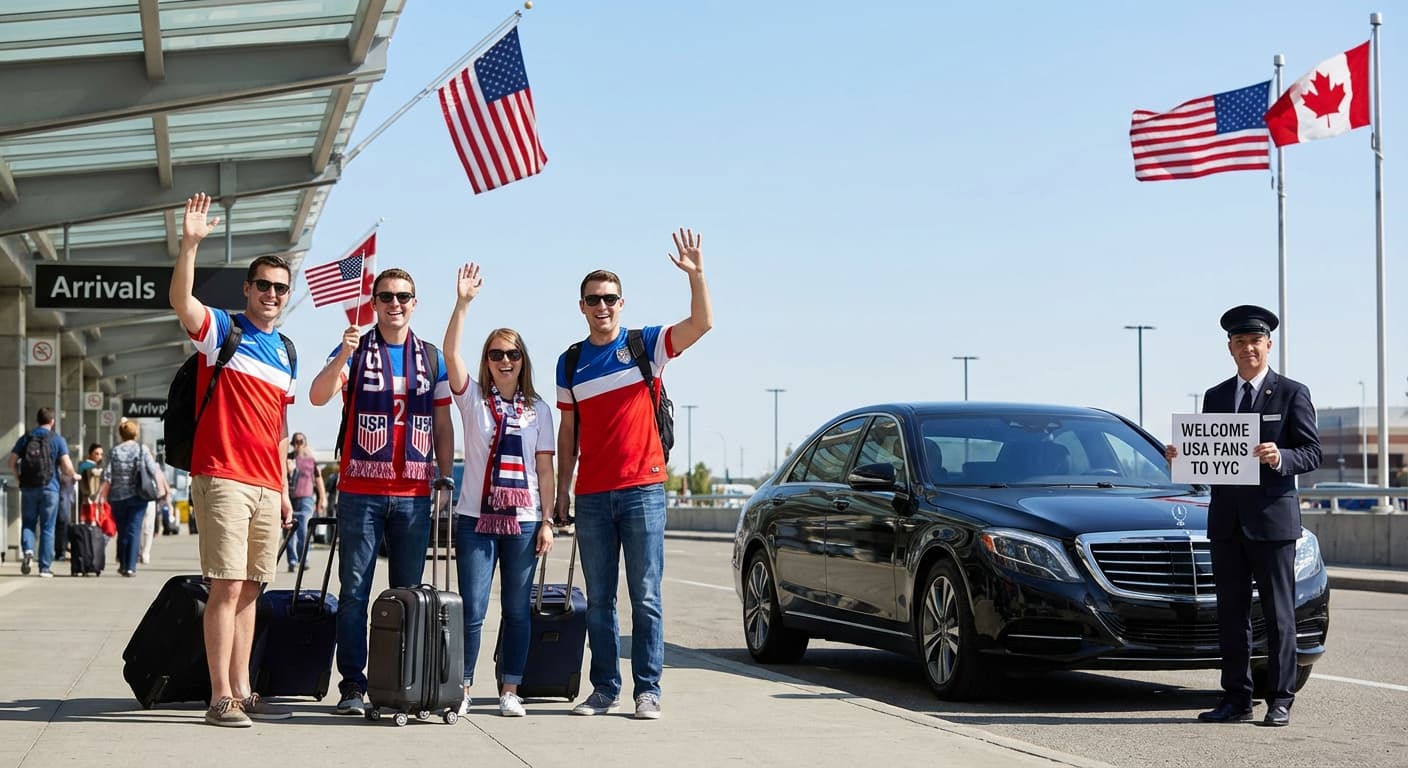 American fans arriving at Calgary International Airport for FIFA World Cup 2026