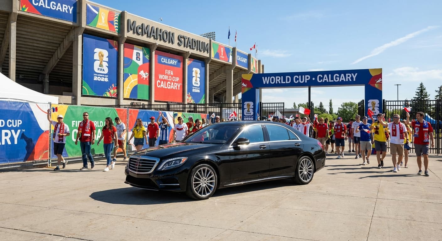 Luxury vehicle ready for World Cup match-day transfer from Calgary hotel to McMahon Stadium